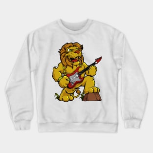 Cartoon lion playing electric guitar Crewneck Sweatshirt